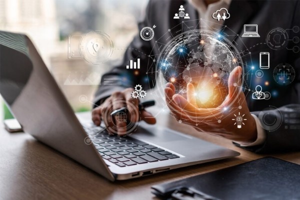Patent researcher conducting a prior art search using patent databases, technical documents, and innovation records before filing a patent application.