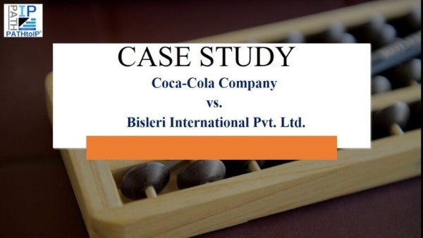 Legal illustration depicting the trademark dispute between Coca-Cola Company and Bisleri International Pvt. Ltd., featuring beverage branding, legal documents, and intellectual property symbols.