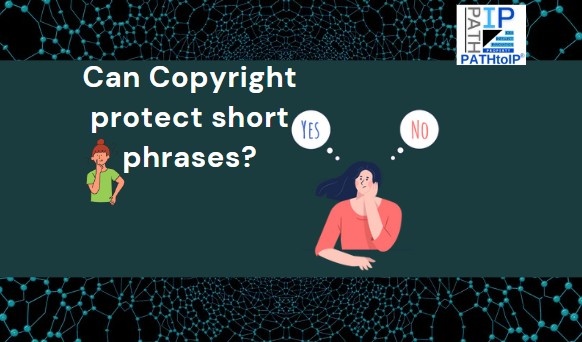 Copyright law illustration showing short phrases, quotes, and slogans with legal symbols, highlighting the limits of copyright protection.