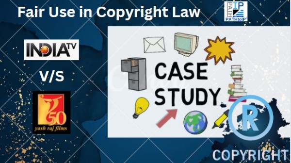 Copyright law illustration showing books, digital media, and a balance scale representing the fair use doctrine and copyright exceptions.