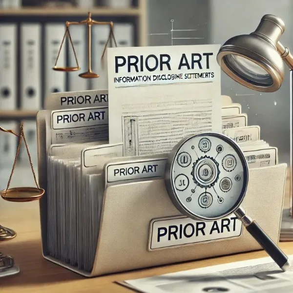 Patent filing documents with an Information Disclosure Statement (IDS), prior art references, and USPTO patent examination process.
