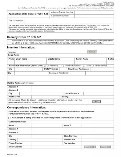 PTO/AIA/14 he Application Data Sheet